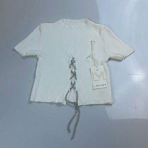 Lamiar Ribbed Shirt with Mettalic Lace Up Detail S130-8